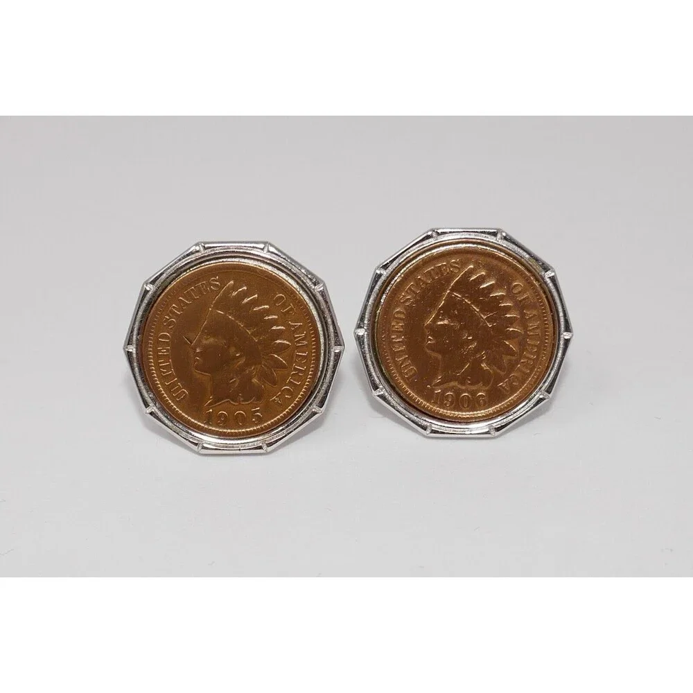 Swank 1905 1906 Indian Head Penny Coin Cufflinks